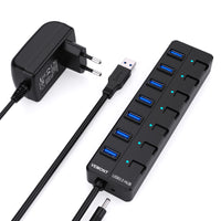 1 x RAW Customer Returns Powered USB Hub, VEMONT 7 Ports USB 3.0 Hub with External Power, Individual Power Button for Each Port for Mac OS, Windows, iOS, Linux with 5V 3A Adapter Power - RRP €24.19