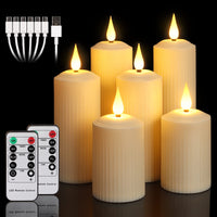 1 x RAW Customer Returns yunsheng Rechargeable LED Candles with 10-Key Remote Control, Outdoor Waterproof Flameless Candles with 6 8H Timer, Roman Pillar Candles in a Set of 6 5.1x10.5 14 16.5cm , Ivory, Type-C - RRP €28.99