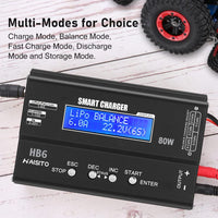 1 x RAW Customer Returns Haisito Lipo Charger 80W 6A Lipo Balancer for LiPo Li-Ion Life 1-6S and NiMH NiCd 1-15S , RC battery charger with LED screen, power supply and XT60 Deans JST Futaba adapter - RRP €45.52