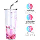 1 x RAW Customer Returns Vacuum Insulated Stainless Steel Tumbler - THILY 780ml Triple Insulated Travel Mug with Splash-Proof Lid for Iced Coffee and Hot Drinks, 2-Pack, Pink Ripple Lotus Flower - RRP €39.65