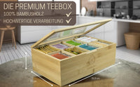 3 x Brand New Heriking Premium tea box including sugar shaker 100 bamboo wood, with 8 dividers - High-quality storage box with magnetic closure - Optimal space for 136 tea bags - RRP €53.31