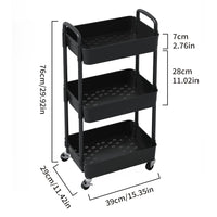 1 x RAW Customer Returns Sywhitta 3-Tier Kitchen Cart, Utility Cart Rolling Storage Cart with Handle, Multifunctional Serving Cart Rolling Shelf for Office, Living Room, Kitchen, Black - RRP €32.4