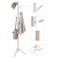 1 x RAW Customer Returns VASAGLE Coat Rack on Feet, Wooden, Tree Shape, 8 Hooks, 4 Adjustable Heights, for Clothes, Hats, Bags, Entryway, Living Room, Bedroom, Office, White RCR60WT - RRP €31.99