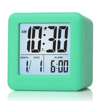 1 x RAW Customer Returns Plumeet Digital Travel Alarm Clock, Easy to Set, with Snooze Mode, Soft Night Light, Large Time, Month, Date and Alarm Display, Rising Sound Alarm, Handheld Size Light Green  - RRP €16.13