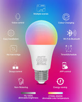 1 x RAW Customer Returns LUTW Alexa Lamp E27, Smart WiFi Light Bulb RGB 2700K-6500K Multi-Color Dimmable Bulb, 9W 900lm Bluetooth WiFi 2.4GHz, Compatible with Alexa Echo, Google Home, 2 Pack No Hub Required  - RRP €15.98