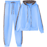 1 x RAW Customer Returns amropi Women s Tracksuit Set Leopard Print Long Sleeves Hoodie and Jogging Pants Blue, M  - RRP €35.95