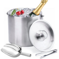 1 x RAW Customer Returns Tebery 3L stainless steel ice bucket, double wall ice bucket set, insulated ice container including lid and tongs, ice scoop, keeps ice cold and dry. Ideal for home bar, party, beer, wine - RRP €25.2