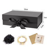 1 x RAW Customer Returns Gift box with lid, with bows, foldable gift box with magnetic, greeting cards, raffia hamper shreds, LED fairy lights, for wedding, birthday, Christmas - RRP €14.11