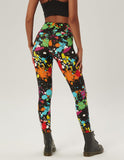 1 x RAW Customer Returns sissycos women s 80s artistic crossover leggings, colorful splatter print, soft, long, regular and plus size Neon Burst Splash, M  - RRP €19.14