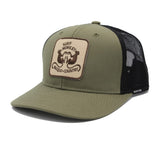 1 x Brand New DRESSED IN MUSIC PLAY WITH ME Surf Monkey Recycled Trucker Cap - Curved Brim - Adjustable Snapback Cap - Embroidered Patch - 6 Panel Design Olive, Olive, 55-61 - RRP €22.8