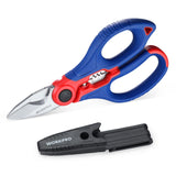 1 x RAW Customer Returns WORKPRO 2 in 1 Electrician s Scissors with Wire Stripping Function, 162mm Electrician s Scissors with Plastic Case and Belt Clip, Suitable for Cutting and Stripping Wires - RRP €15.35