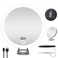 1 x RAW Customer Returns JADAZROR LED Compact Mirror, 30X Magnifying Mirror with Light, 15cm Travel Mirror with Magnification, Rechargeable Lighted Magnifying Mirror, Portable Travel Mirror Gift - RRP €21.99