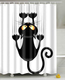 1 x RAW Customer Returns Leashy Shower Curtain, Funny Cute Cat Design Waterproof Mildew Proof with Hooks Included Black 240 x 180 - RRP €24.99