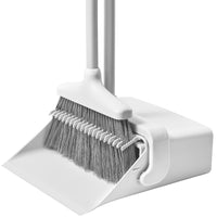 1 x RAW Customer Returns Broom and dustpan set with long handle, 140 cm double comb dustpan set, foldable dustpan and hand brush, easy to store in the kitchen, broom with dustpan for interior cleaning - RRP €29.99