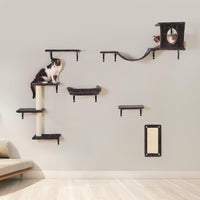 1 x RAW Customer Returns Climbing wall cat set - 6-piece cat wall shelves, sturdy wooden climber for cats, wall park with cat house, cat bridge, cat tree, cat stairs and scratching board for cats up to 10 kg gray  - RRP €60.49