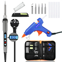 1 x RAW Customer Returns Soldering Iron Set, 60W Digital Soldering Iron LCD Screen Adjustable Temperature Soldering Iron Kit with 5 Soldering Tips, Soldering Iron Stand, Hot Glue Gun, Soldering Iron Set for Electrical Repairs 80W  - RRP €19.15