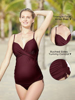 1 x RAW Customer Returns Summer Mae Maternity Tankini Maternity Swimwear Pregnancy Plus Size 2 Pieces Red Large - RRP €37.73