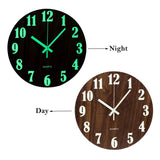 1 x RAW Customer Returns Topkey 12 Inch Luminous Silent Wall Clock Wooden Design Night Lights Round Wall Clock for Living Room and Bedroom Battery Not Included - Brown - RRP €18.99