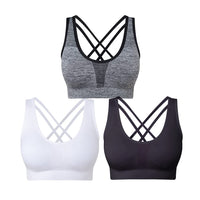 1 x RAW Customer Returns SEGRILA Women s Sports Bras, 3 Pack Crossover Yoga Bras with Medium Support, Workout Bras with Removable Pads, Black, White and Grey, XX-Large - RRP €26.99