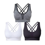 1 x RAW Customer Returns SEGRILA Women s Sports Bra Set Without Underwire Cross Back Yoga Bustier Padded Black, White, Gray XL  - RRP €26.99