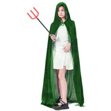 1 x RAW Customer Returns ZUCOS Velvet Hooded Cloak for Adults Kids Halloween Costume Unisex Witch Green 180cm - RRP €19.2