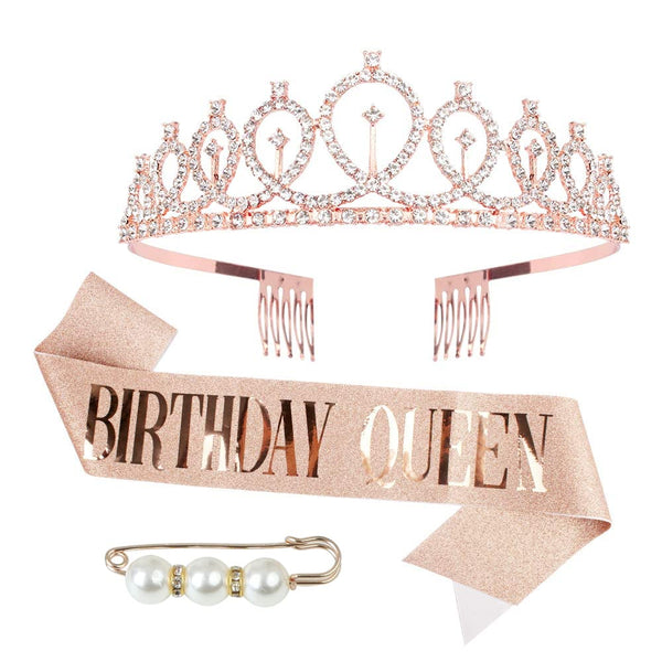 8 x Brand New Trustown Birthday Queen Rhinestone Birthday Crown Tiara, Crystal Birthday Tiara Rhinestone Crowns and Women Birthday Sash for Girls Birthday Party - RRP €192.0