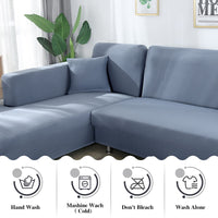 1 x RAW Customer Returns Jaotto Sofa Throws Sofa Cover Elastic Spandex Stretch Sofa Covers Couch Cover for L-Shape Sofa Universal Washable Sofa Throw 2 Non-Slip 3 Seater 4 Seater, Gray Blue  - RRP €60.49