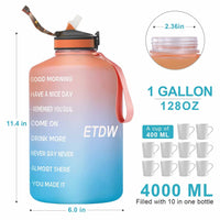 1 x RAW Customer Returns ETDW drinking bottle with time marking, sports drinking bottle, 3.8L leak-proof sports water bottle BPA-free, sports bottle for camping, yoga, gym, carbon dioxide suitable orange green - RRP €18.98