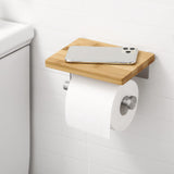 1 x RAW Customer Returns KES toilet paper holder without drilling with bamboo shelf toilet paper holder toilet roll holder toilet paper holder roll holder bathroom brushed stainless steel SUS304, BPH220BADM-2 - RRP €29.99