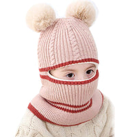 1 x RAW Customer Returns Ugitopi Baby Girls Boys Winter Fleece Lining Hat Toddler Knitted Hood Scarf BeaniesPom, Beige - RRP €27.6