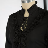 1 x RAW Customer Returns SCARLET DARKNESS Women s Elegant Lace Shirt Stand-Up Collar Solid Color Long Sleeve Shirts with Ruffles Steampunk Tops M Black 74 - RRP €27.6