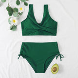 1 x RAW Customer Returns Jarseila Women s Push Up Bikini Set Crossover Bikini Two Piece Swimsuit Sexy V Neck Bikini High Waist Swimwear Green XL - RRP €36.99