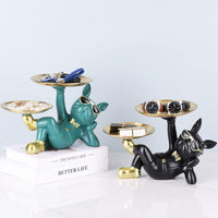 1 x RAW Customer Returns suruim French Bulldog Tray Decoration Statue, Dog Sculpture, Dog Decorative Figure Storage Tray Statue With Tray Black -2  - RRP €36.05