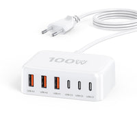 1 x RAW Customer Returns USB C Fast Charger 100W 6 Ports Multiple Charger with USB C and USB A Power Adapter Charging Station for iPhone 15 14 13 12 11 Pro Max XS XR Samsung Galaxy S24 S23 S22 S21 Cell Phones iPad - White - RRP €25.99