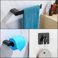 1 x Brand New TURS 3 piece Bathroom Accessory Set SUS 304 matt black bathroom accessories, complete bathroom accessories set in steel, black stainless steel bathroom accessories, toilet paper towel holder Robe hook - RRP €24.34