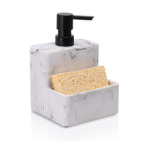 3 x RAW Customer Returns ZCCZ kitchen accessory square soap dispenser in stone look, kitchen organizer for liquid soap, dishwashing liquid, sponge high-quality dishwashing liquid dispenser with drip tray in white - RRP €56.97