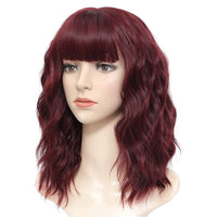 1 x RAW Customer Returns Colorfulpanda Wig Red Women s Short Bob with Bangs Curls Wavy Natural Hair Heat Resistant Fiber Wigs for Women Cosplay Wig Costume Party 14 Inches - RRP €23.16