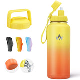 1 x RAW Customer Returns Thermos bottle, AlongSong 1L drinking bottle, stainless steel thermos cup with jumping straw, non-slip silicone base, leak-proof sports insulated bottle drinking bottle for fitness, outdoor yellow  - RRP €17.14