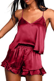 1 x RAW Customer Returns Ekouaer Satin Pajama Set Women s Pajama Set Made of Satin Two-Piece Summer Red M - RRP €18.99