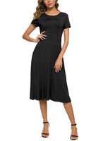 1 x RAW Customer Returns EXCHIC Women s Casual Round Neck A-Line Short Sleeve Midi Dress Summer Stretchy Knee Length Casual Dresses XXL, Black  - RRP €32.88