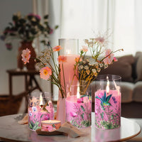 1 x RAW Customer Returns Eywamage Pink Hummingbird Flower Glass Flameless Pillar Candles with Remote Control, Flickering LED Battery Candles 3 Pack - RRP €27.22