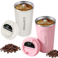 1 x RAW Customer Returns pieces coffee mug to go, LED touchscreen temperature display 510ml thermal mug, BPA free double-walled insulated car mug, stainless steel thermal mug for on the go water, coffee and tea white pink  - RRP €18.14