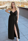 1 x RAW Customer Returns II ININ Summer Dress Women s Long Maxi Dress Summer Split Dress Black Wedding Spaghetti Straps Casual Dress - RRP €36.29