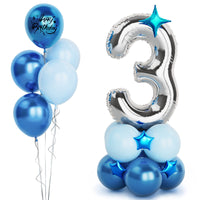 7 x Brand New 3 Years Old Silver Birthday Balloons, 40 101cm Foil Number 3 Silver Balloons, Blue and Silver Balloons, Giant Silver Numbers 3 for Boys Men Birthday Party Decoration - RRP €55.16