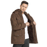 3 x Brand New CHEXPEL Men s Thick Winter Jackets with Hood Fleece Lining Cotton Military Jackets Work Jackets with Cargo Pockets, Brown-01, XL - RRP €82.8