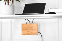 1 x RAW Customer Returns Cable management box with magnetic bamboo lid and cable ties - Elegant, durable cable organization box for hiding cables and power strips - Wall-mountable cable box - White - RRP €43.92