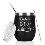 1 x Brand New Livole Grandpa Gifts Birthday, Birthday Gift for Grandpa, Men, Best Grandpa In The World, 12oz Coffee Mug to Go, 350ml Wine Glasses with Lid, Stemless Wine Mug for Coffee, Champagne, Black - RRP €14.11