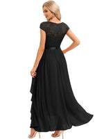 1 x RAW Customer Returns Gardenwed Women s Formal Dress Cocktail Long Elegant Evening Dress for Wedding Prom Communion Gown with V-Neck Short Sleeves Black S - RRP €66.99