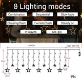 1 x RAW Customer Returns Elegear Star Fairy Lights 2m 12 Star Light Curtain Expandable 138 LEDs Star Curtain Outdoor Christmas Lights Indoor Window Fairy Lights Power Operation 8 Modes IP44 Christmas Decoration for Ramadan - RRP €19.99