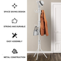 1 x RAW Customer Returns LONENESSL Coat Rack, Metal Coat Rack with 3 Heights 12 Hooks, Stable Freestanding Coat Rack for Clothes Bags Hats, Coat Rack for Home Entrance Area Office Hallway White  - RRP €20.16